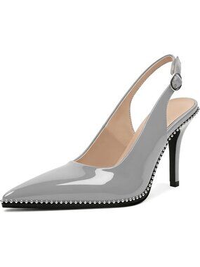 Women's Grey Microfiber Slingback Pointed Toe Adjustable Ankle Strap High Heels